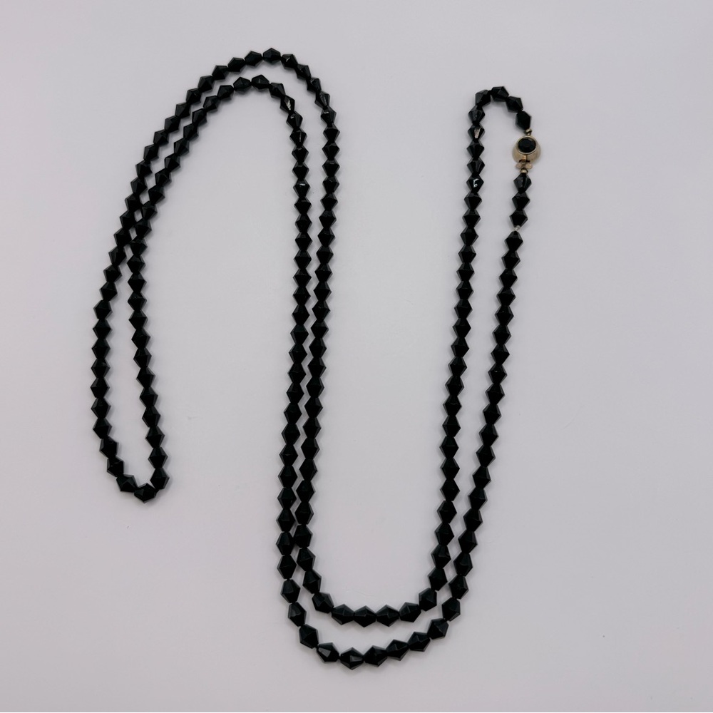 VINTAGE Black Crystal Beaded Opera-Length Necklace